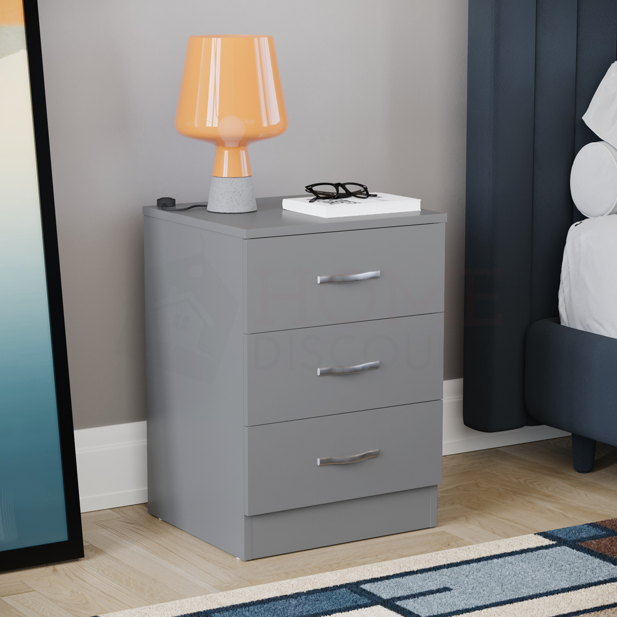Riano 3-Drawer Bedside Chest, Grey