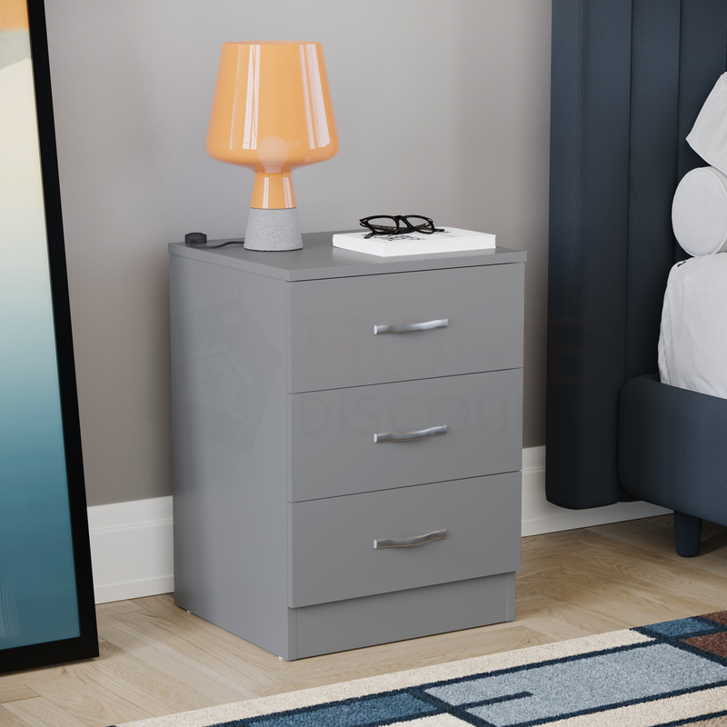 Riano 3-Drawer Bedside Chest - Grey