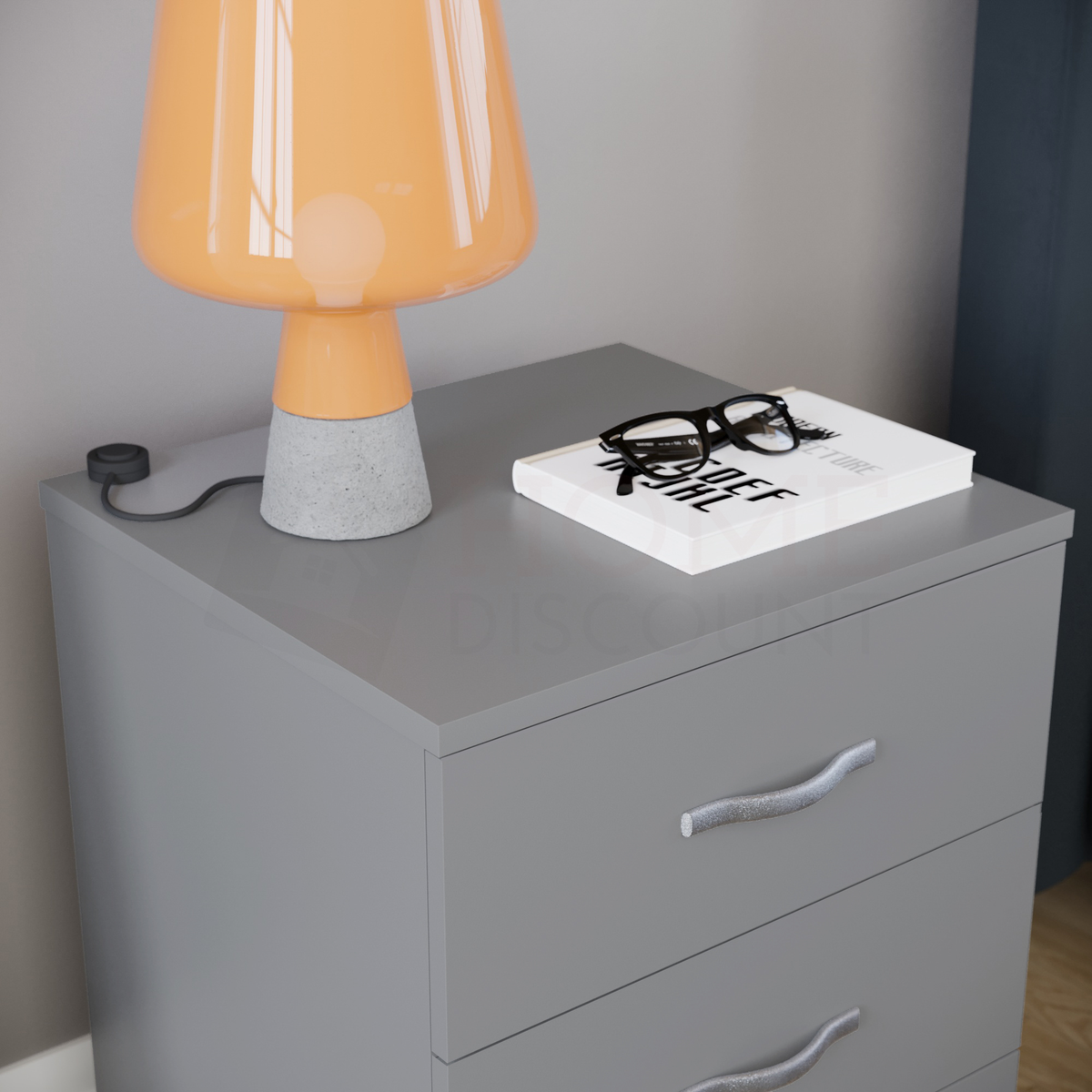 Riano 3-Drawer Bedside Chest, Grey