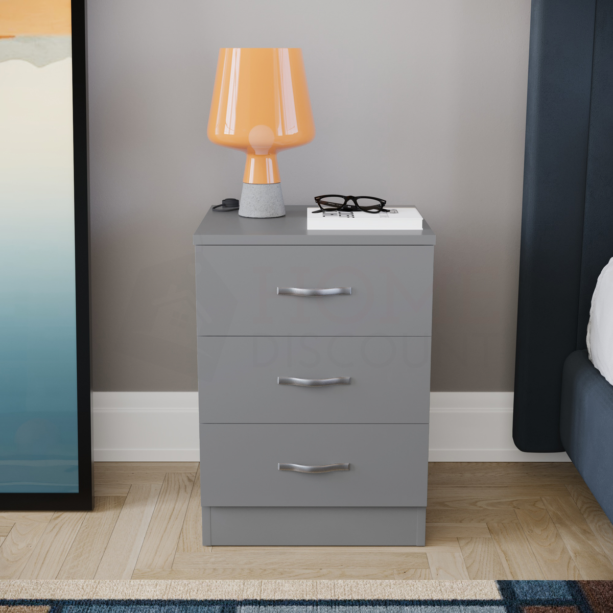 Riano 3-Drawer Bedside Chest, Grey
