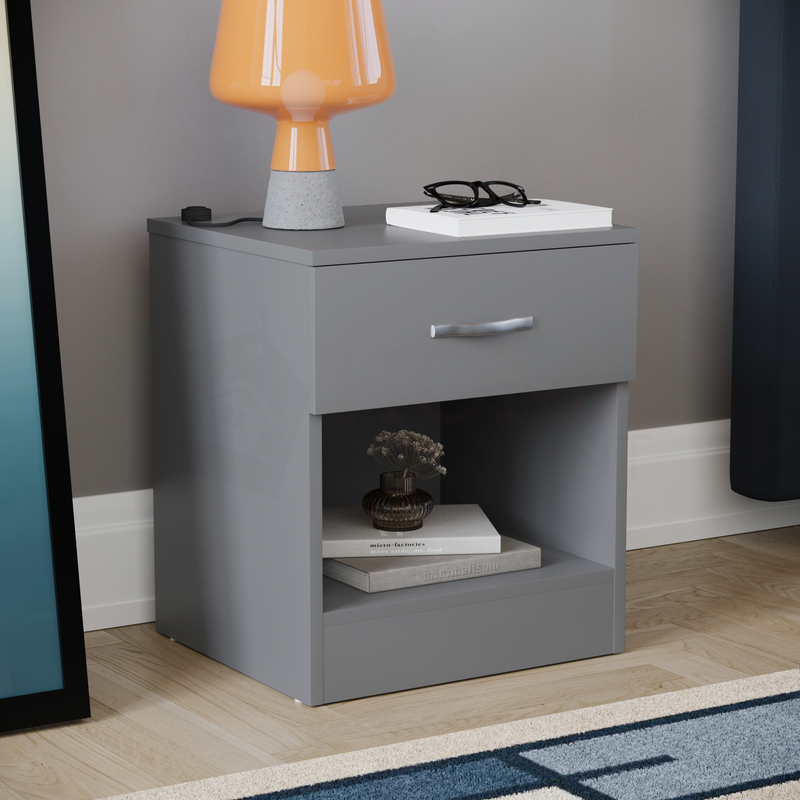Riano 1 Drawer Bedside Chest, Grey