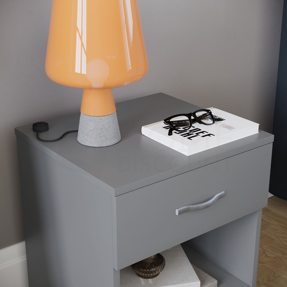 Riano 1-Drawer Bedside Chest, Grey