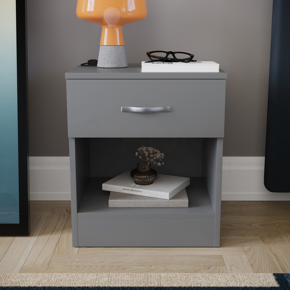 Riano 1-Drawer Bedside Chest, Grey