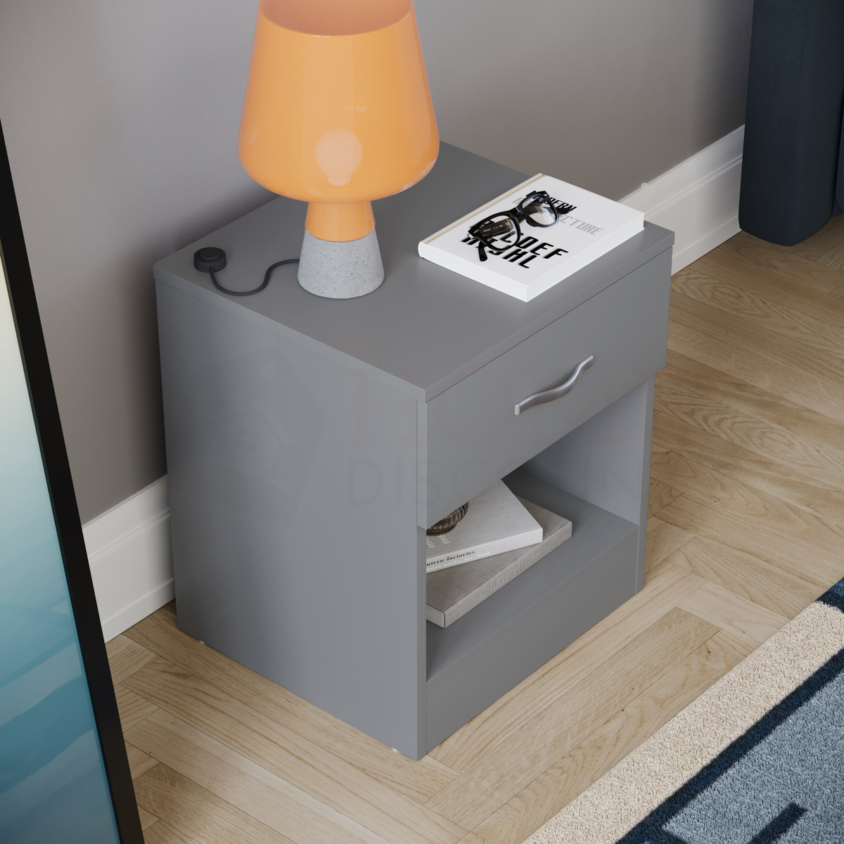 Riano 1-Drawer Bedside Chest, Grey
