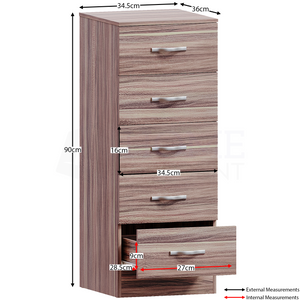 Riano 5-Drawer Narrow Chest - Walnut