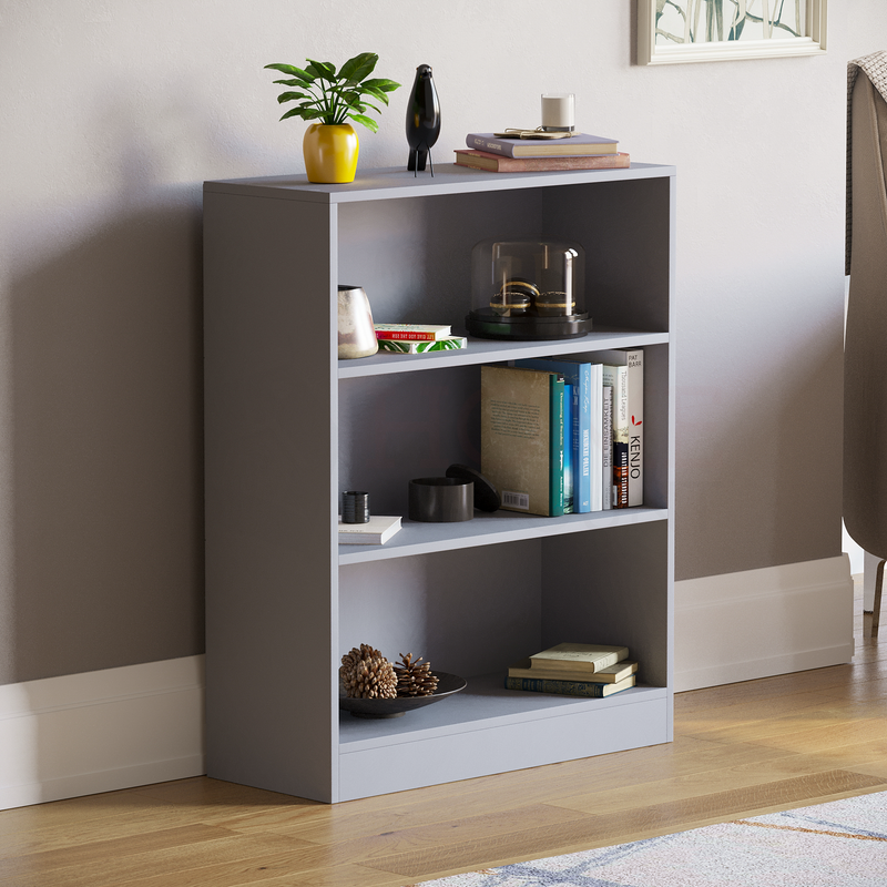 Cambridge 3 Tier Low Bookcase, Grey