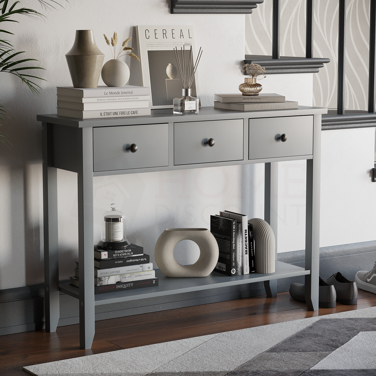 Windsor 3-Drawer Console Table - Grey