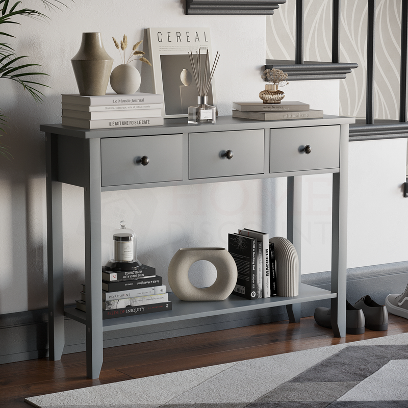 Windsor 3 Drawer Console Table, Grey