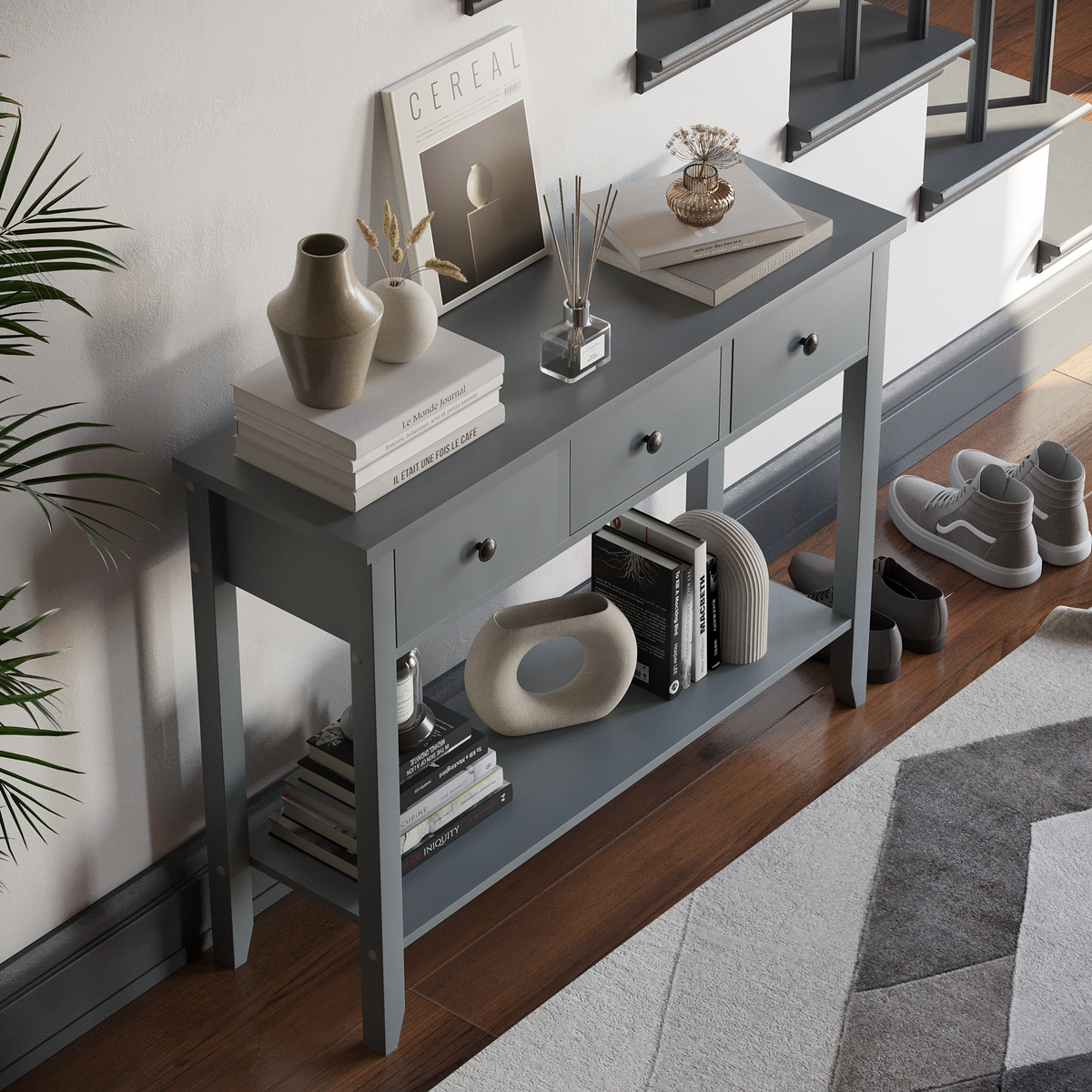 Windsor 3-Drawer Console Table - Grey