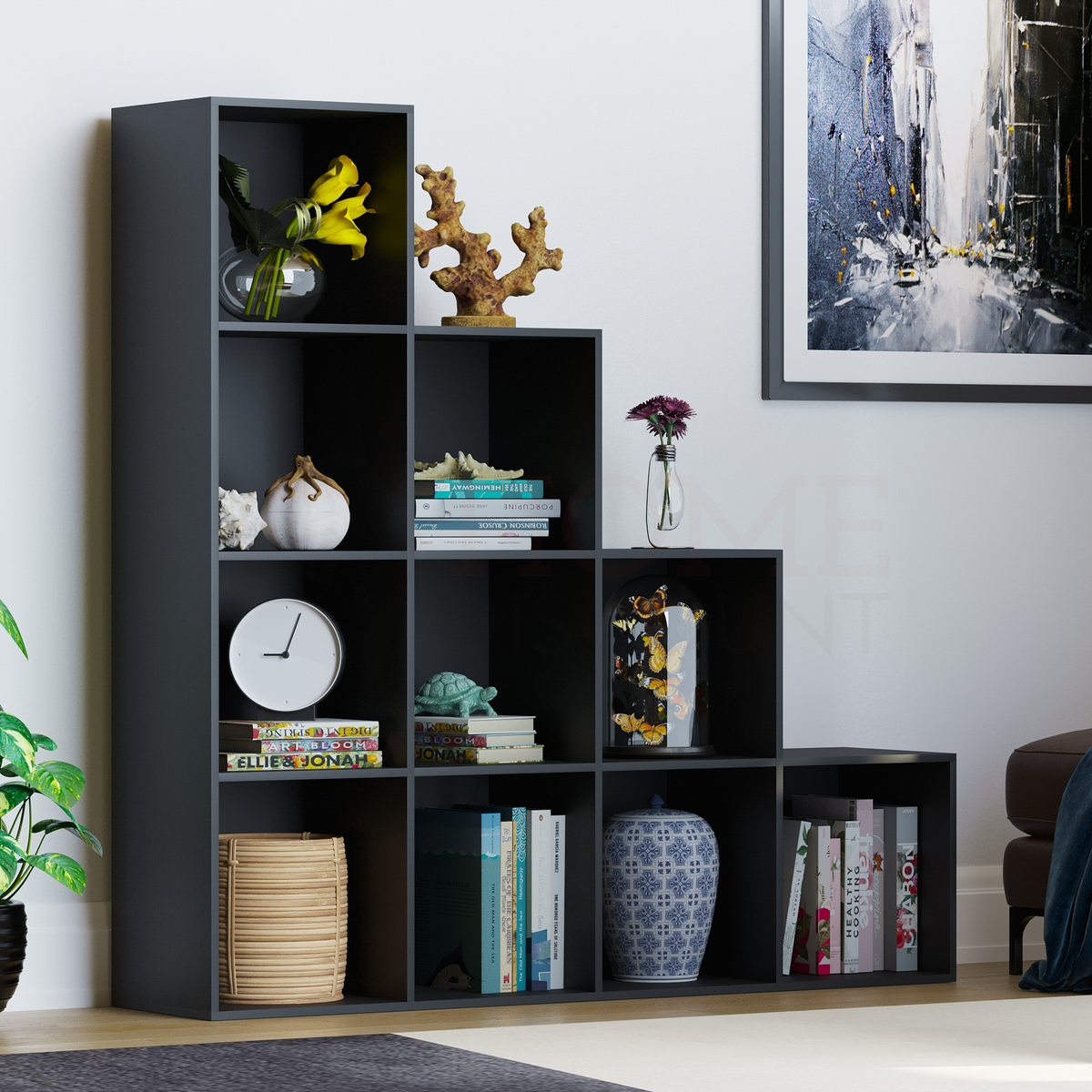 Durham 10-Cube Staircase Storage Unit - Black