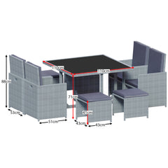 Cuba 8-Seater Rattan Set, Grey