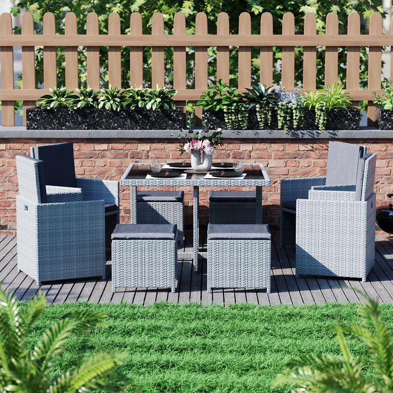Cuba 8-Seater Rattan Set, Grey