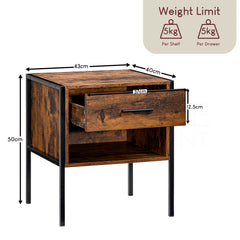 Brooklyn 1-Drawer Bedside Cabinet, Dark Wood