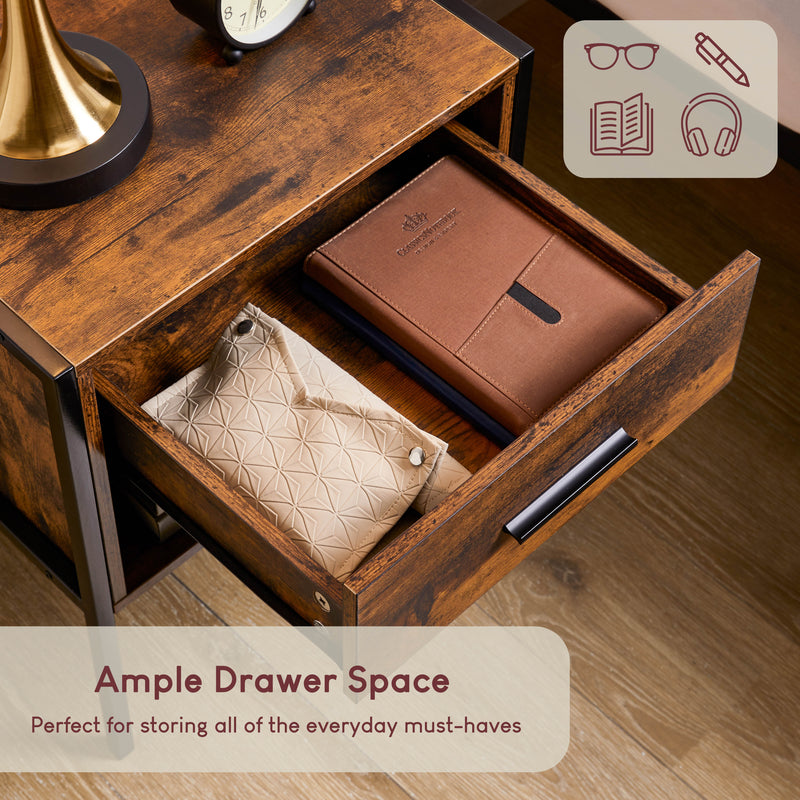 Brooklyn 1-Drawer Bedside Cabinet, Dark Wood