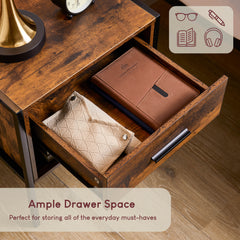 Brooklyn 1-Drawer Bedside Cabinet, Dark Wood