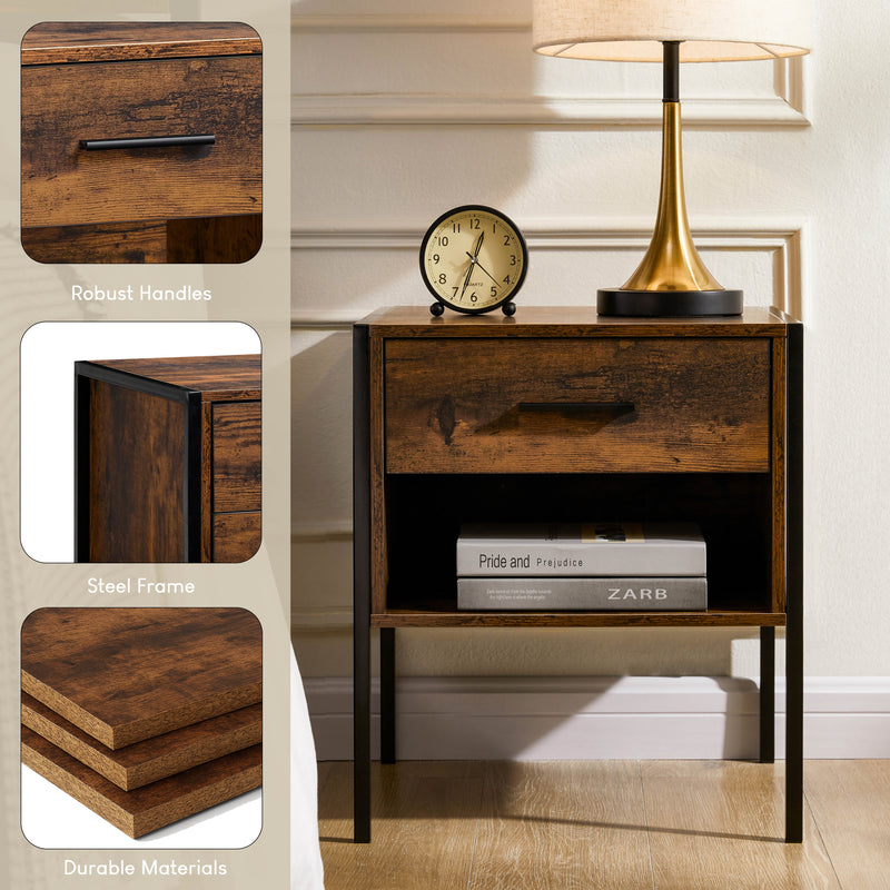 Brooklyn 1-Drawer Bedside Cabinet, Dark Wood