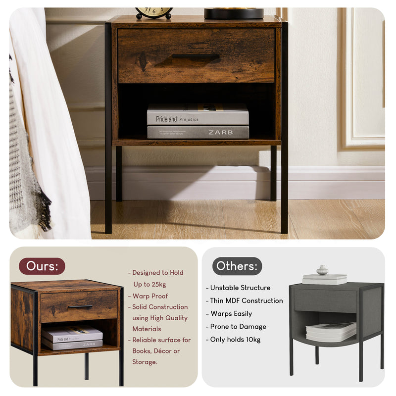Brooklyn 1-Drawer Bedside Cabinet, Dark Wood