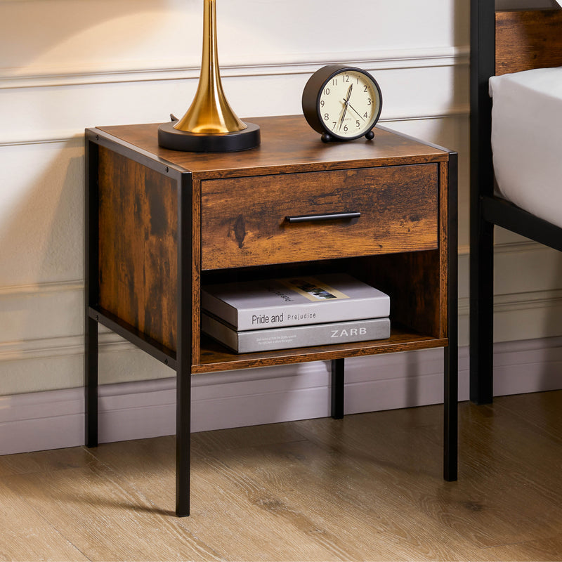 Brooklyn 1-Drawer Bedside Cabinet, Dark Wood