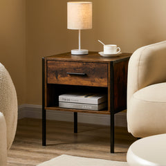 Brooklyn 1-Drawer Bedside Cabinet, Dark Wood