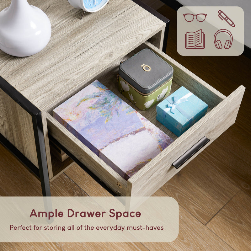 Brooklyn 1-Drawer Bedside Cabinet, Grey