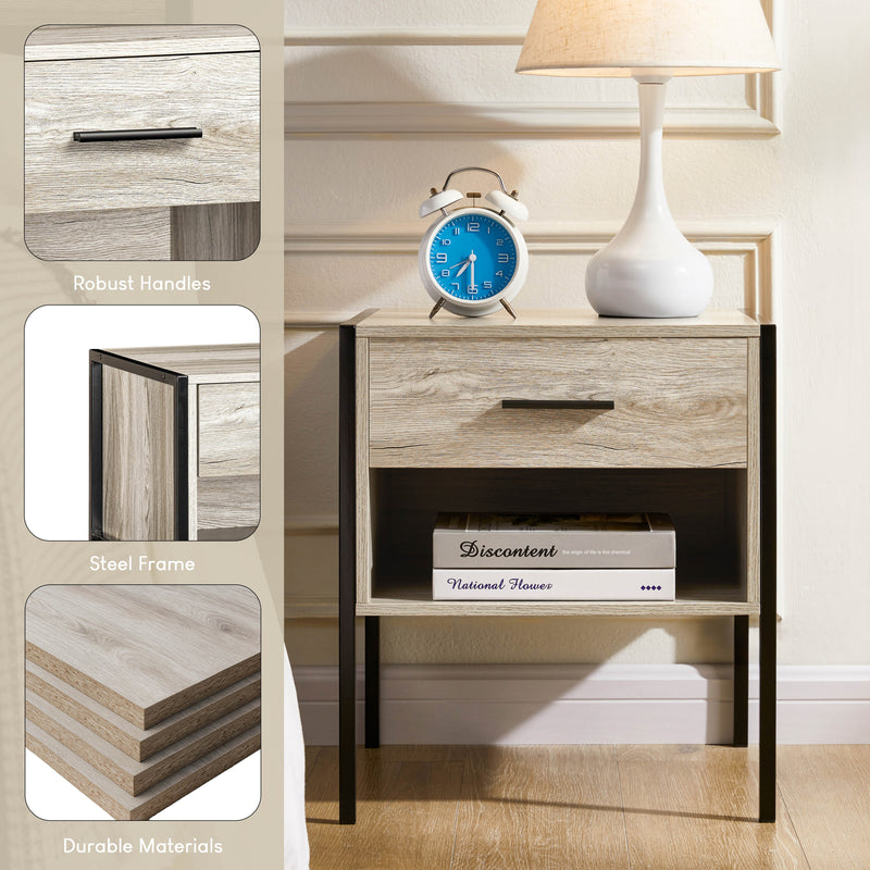 Brooklyn 1-Drawer Bedside Cabinet, Grey