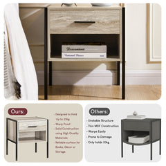 Brooklyn 1-Drawer Bedside Cabinet, Grey