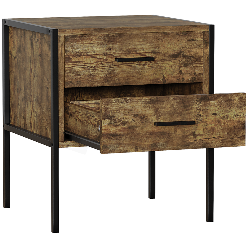 Brooklyn 2 Drawer Bedside Cabinet, Dark Wood