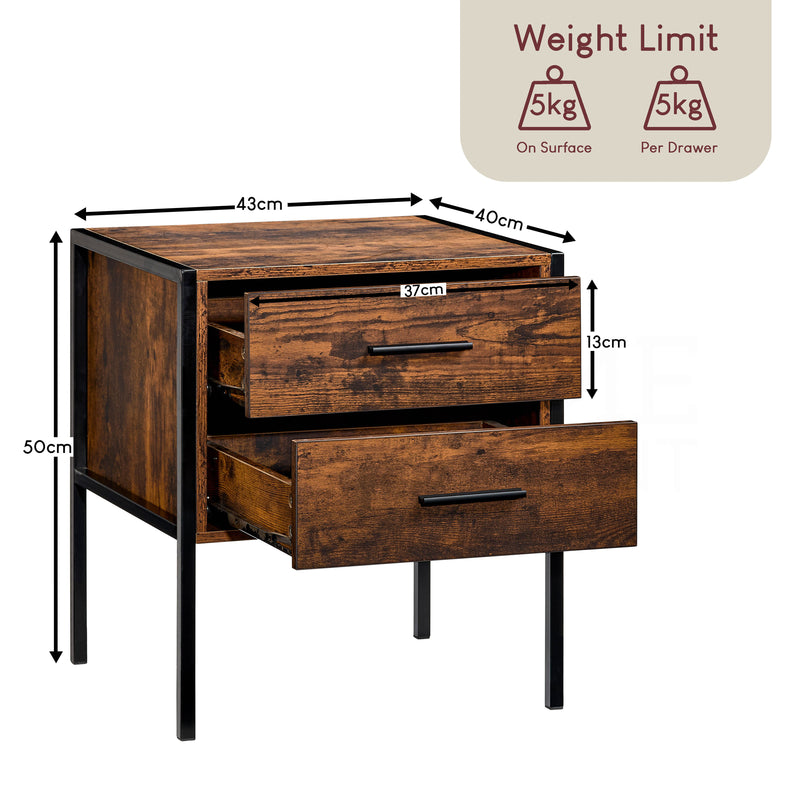Brooklyn 2-Drawer Bedside Cabinet - Dark Wood