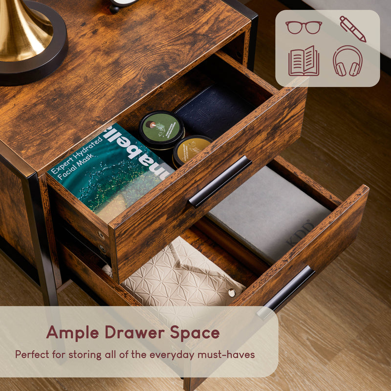 Brooklyn 2-Drawer Bedside Cabinet - Dark Wood