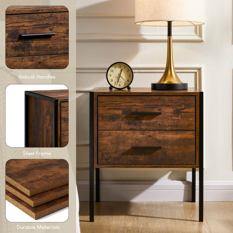 Brooklyn 2-Drawer Bedside Cabinet - Dark Wood