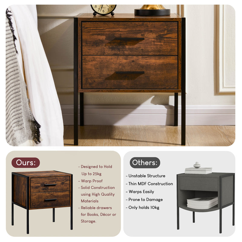 Brooklyn 2-Drawer Bedside Cabinet - Dark Wood