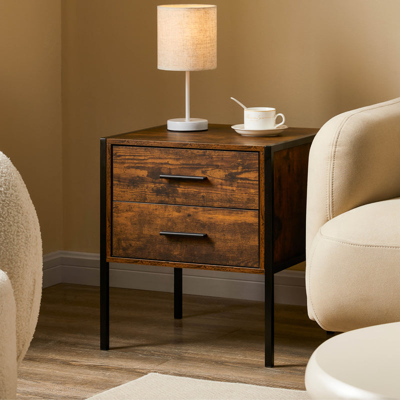 Brooklyn 2-Drawer Bedside Cabinet - Dark Wood