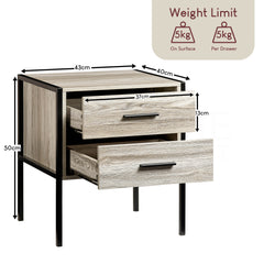 Brooklyn 2-Drawer Bedside Cabinet - Grey