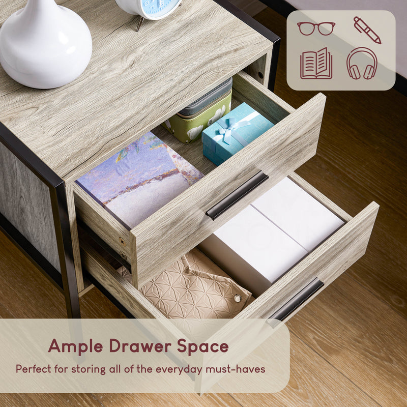 Brooklyn 2-Drawer Bedside Cabinet - Grey