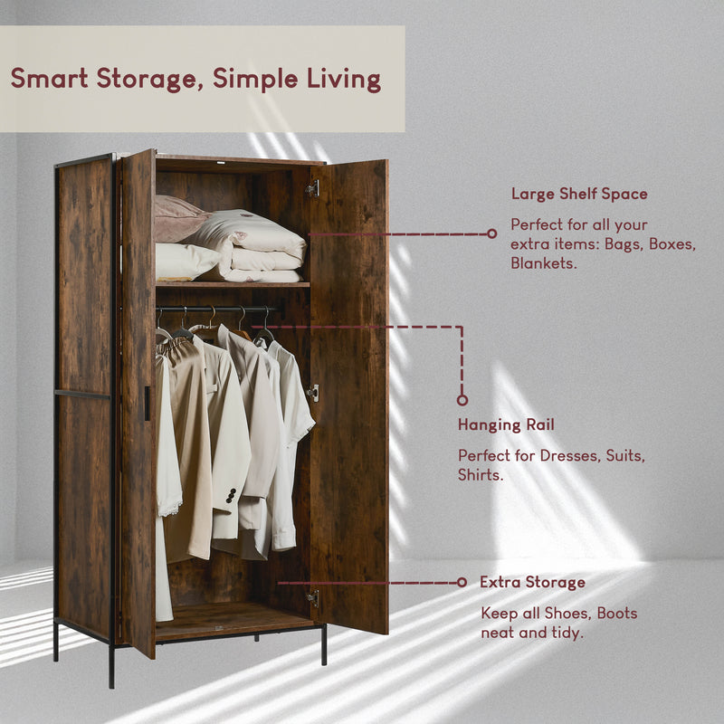 Brooklyn 2-Door Wardrobe - Dark Wood