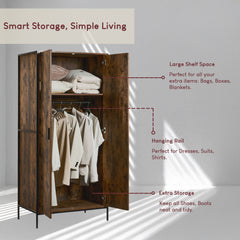 Brooklyn 2-Door Wardrobe - Dark Wood