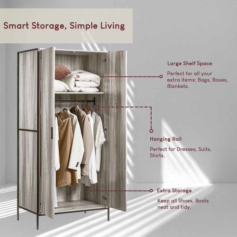 Brooklyn 2-Door Wardrobe - Grey
