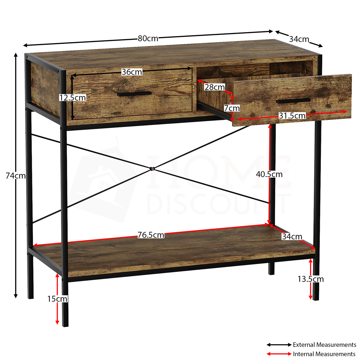 Brooklyn 2-Drawer Console Table - Dark Wood
