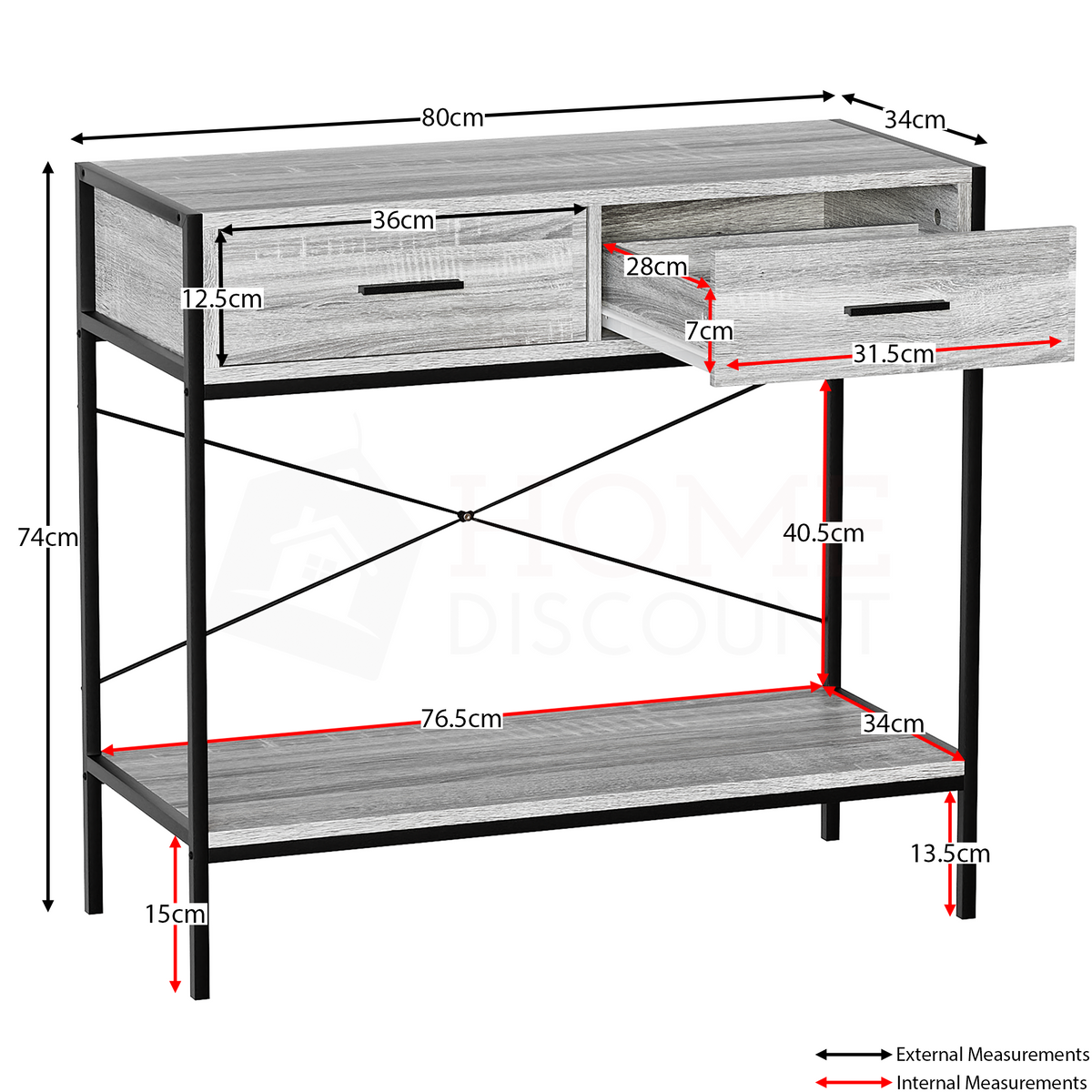 Brooklyn 2-Drawer Console Table - Grey
