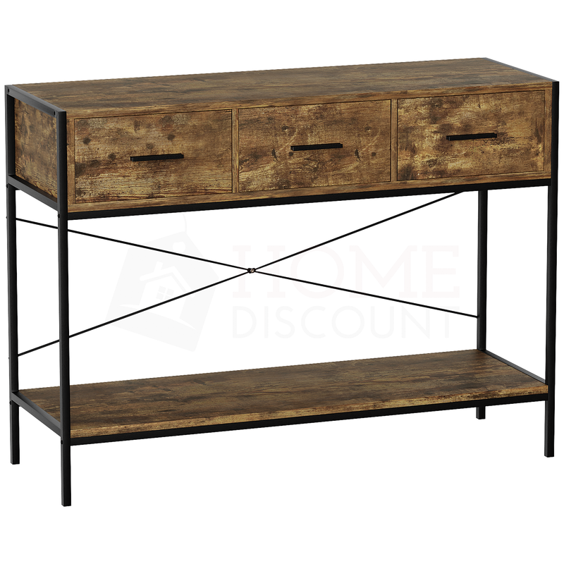 Brooklyn 3 Drawer Console Table, Dark Wood