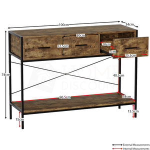 Brooklyn 3-Drawer Console Table - Dark Wood