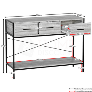 Brooklyn 3-Drawer Console Table - Grey