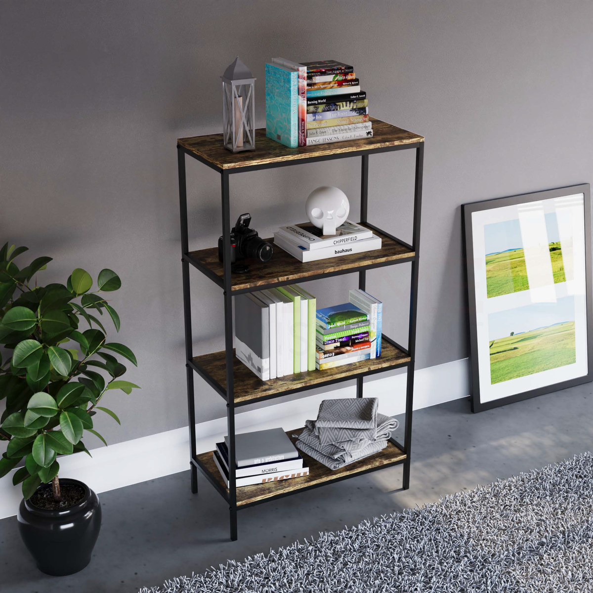 Brooklyn 4-Tier Bookcase - Dark Wood