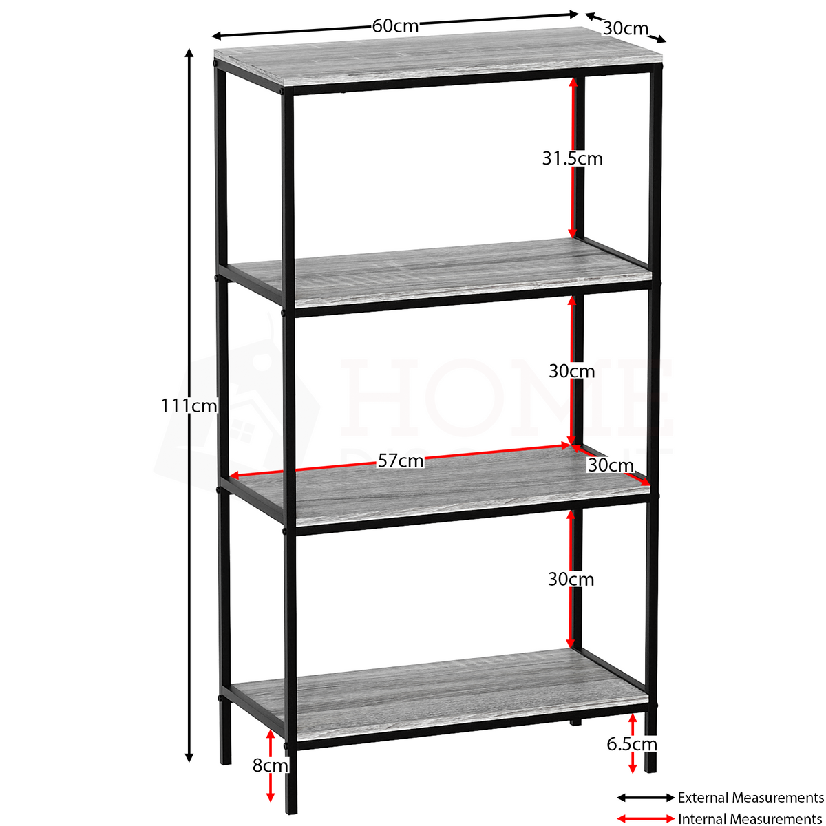 Brooklyn 4-Tier Bookcase - Grey