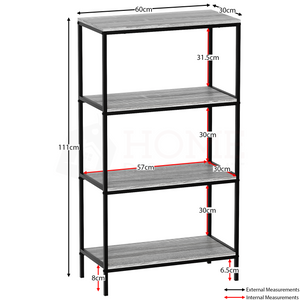 Brooklyn 4-Tier Bookcase - Grey