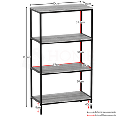 Brooklyn 4-Tier Bookcase - Grey