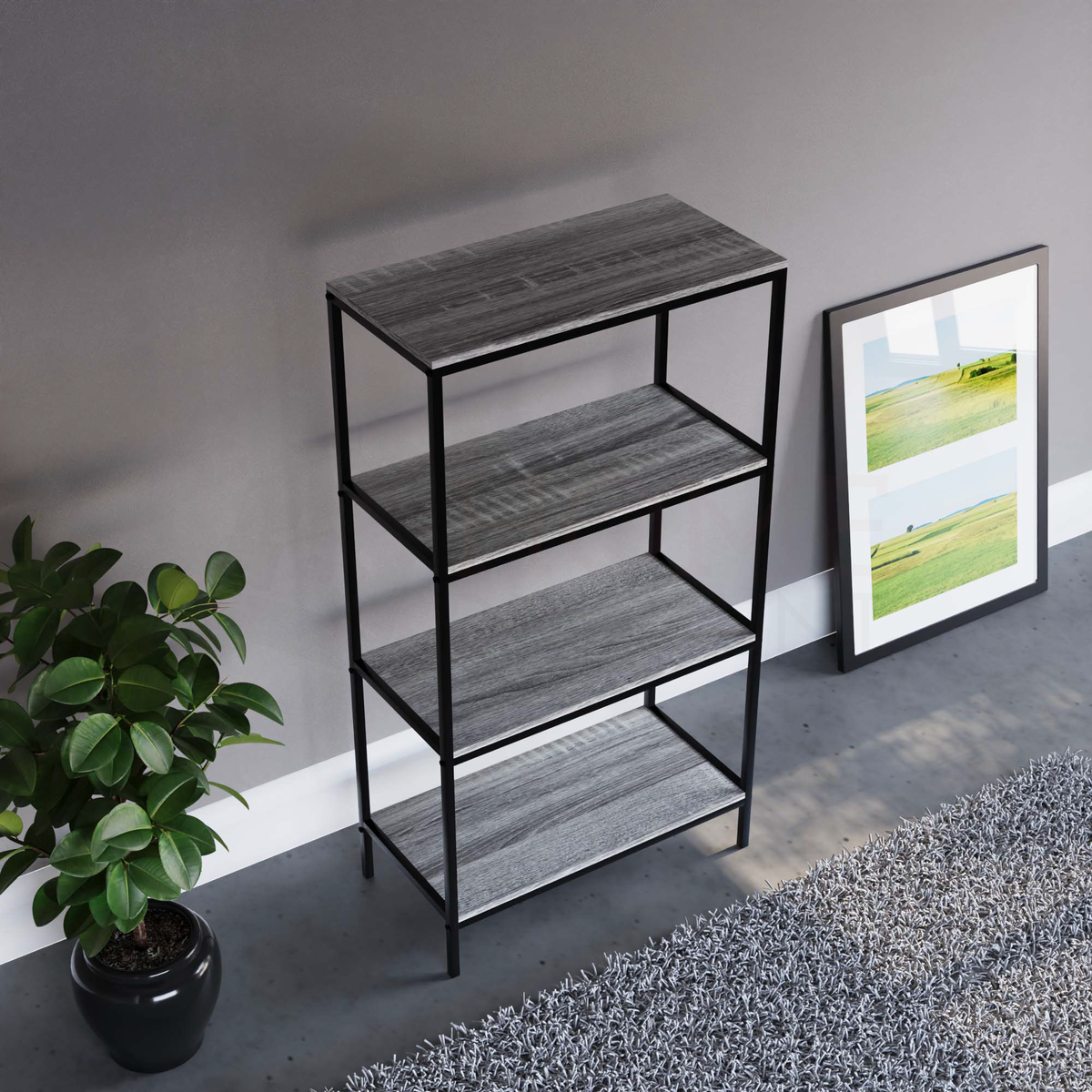 Brooklyn 4-Tier Bookcase - Grey