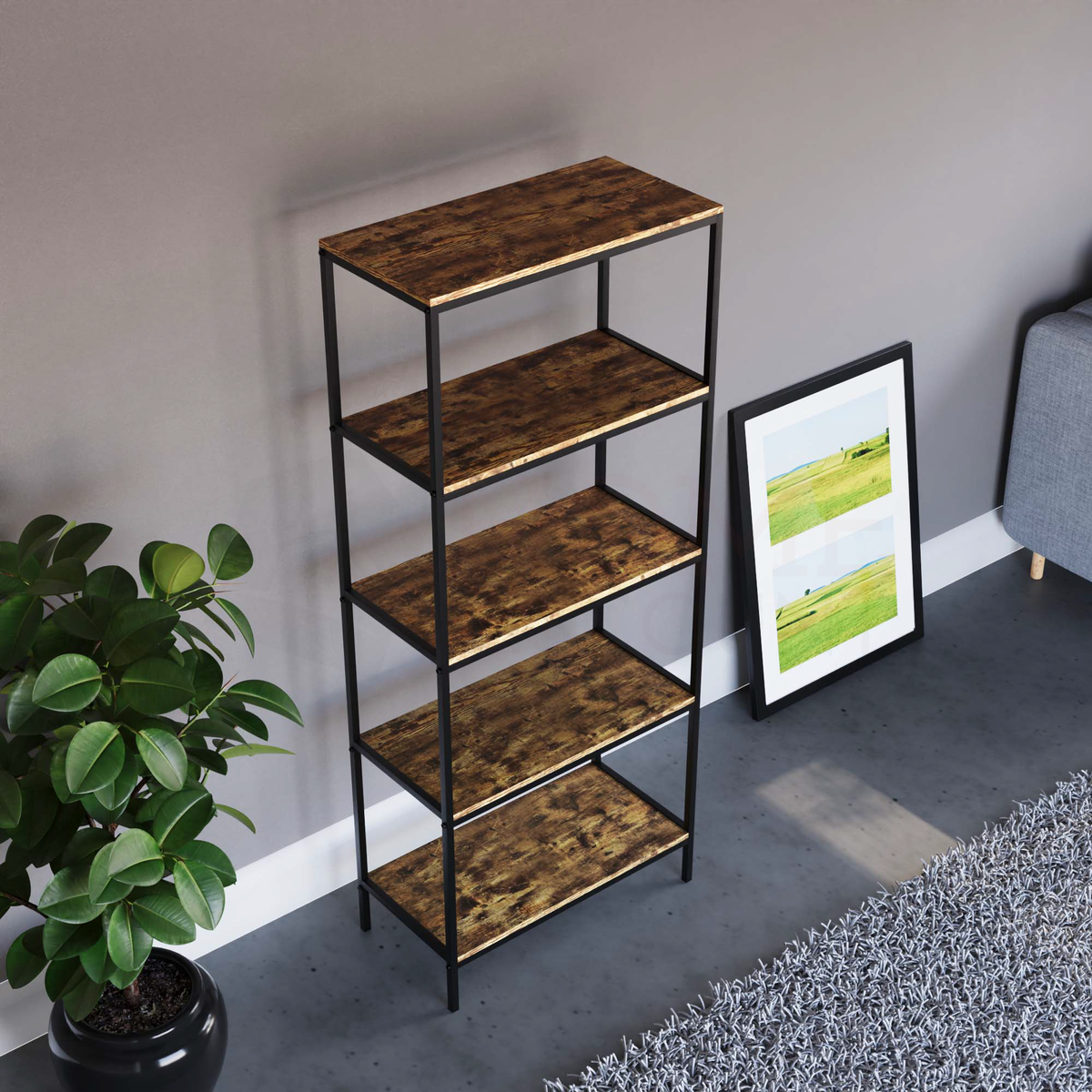 Brooklyn 5-Tier Bookcase - Dark Wood