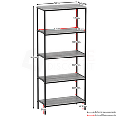 Brooklyn 5-Tier Bookcase - Grey