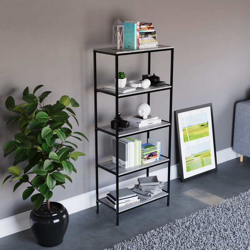 Brooklyn 5-Tier Bookcase - Grey